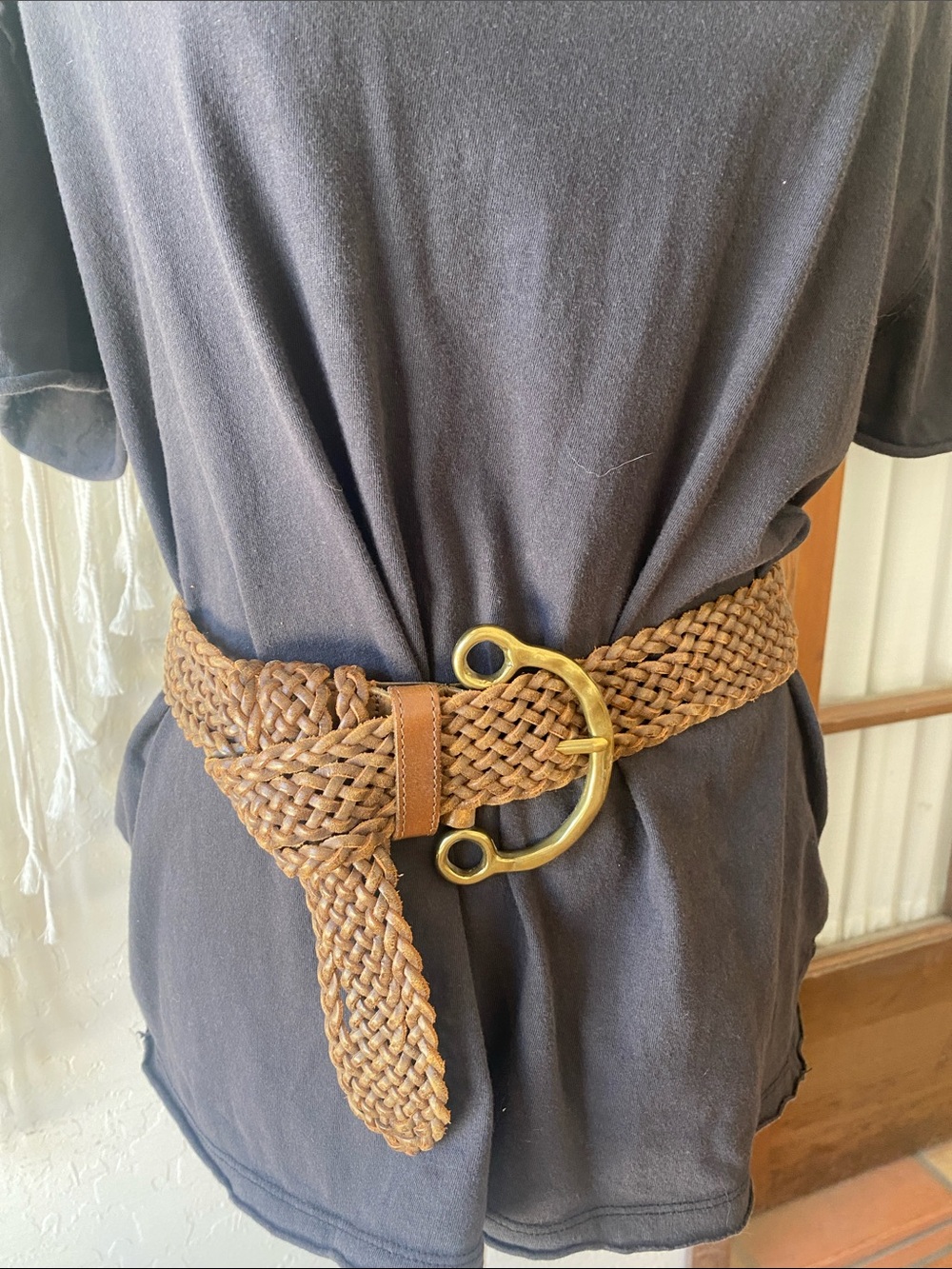 Vintage Linea Pelle CollectionGenuine Leather belt with gold rustic buckle!
